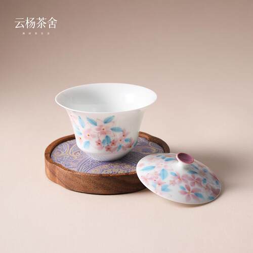 云杨茶舍凌霄莉绮颜夕二才盖碗泡茶陶瓷茶碗高档单个白瓷功夫茶具