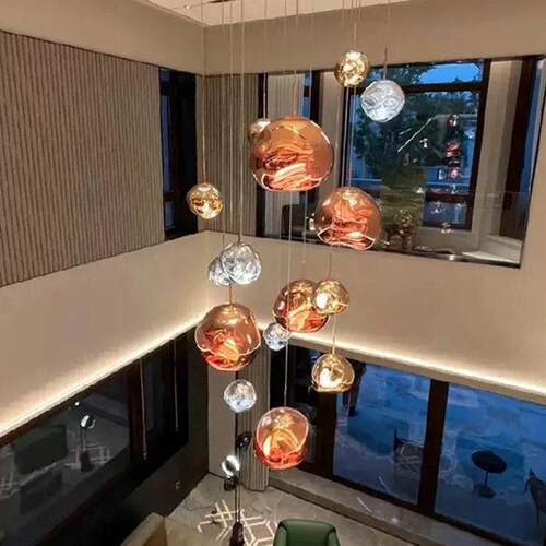 后现代简约loft覆式楼大吊灯别墅挑高客厅楼梯灯具熔岩饭厅吊灯