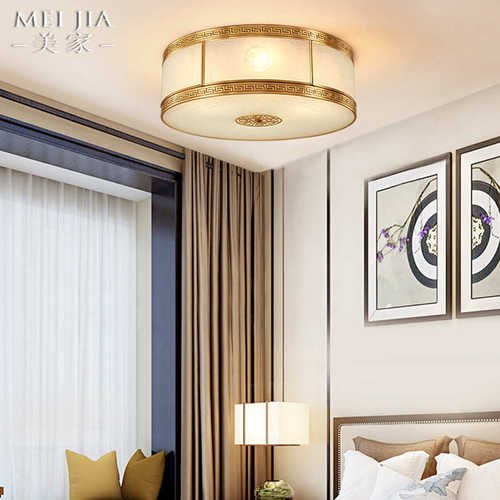 中式简约卧室吸顶灯全铜阳台房间书房吸顶灯大气新中国风楼梯灯具