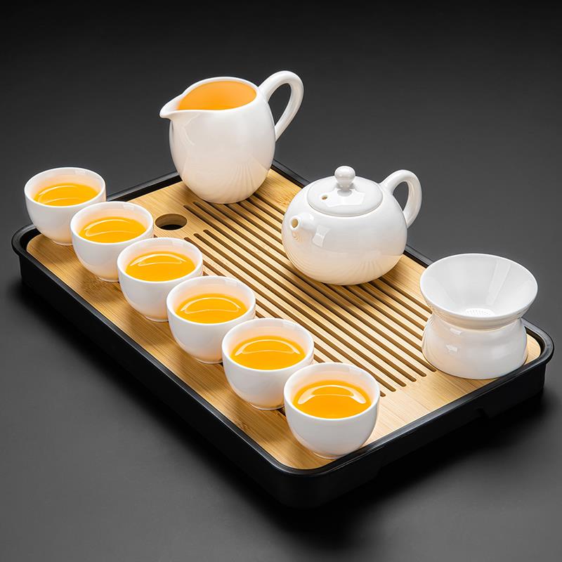 正品茶202新5轻款羊脂玉白陶瓷功夫茶具套组家用奢喝泡茶壶悬停盖