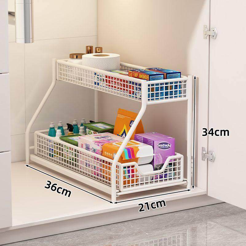 厨房下水槽置物架橱柜内抽屉双层调料收纳盒碗碟抽拉篮分层整理筐,厨房/烹饪用具,抹布架/厨房清洁收纳架,淘宝优惠券,粉丝福利购,淘宝优惠卷