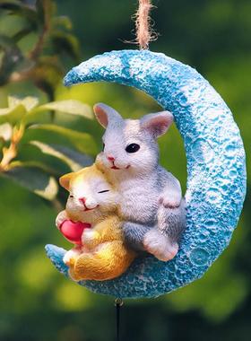 可爱情侣兔子入户花园风铃装饰壁挂摆件庭院户外阳台吊件挂件礼品