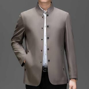 爸装 秋商季 PP休闲立领务桑丝夹克中年爸装 F02 上衣 中山外套蚕男士