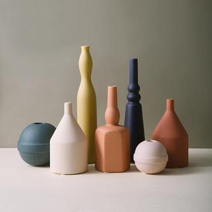 莫兰迪色系彩色陶瓷花瓶样板房设计师软装北欧式轻奢摆件水培鲜花