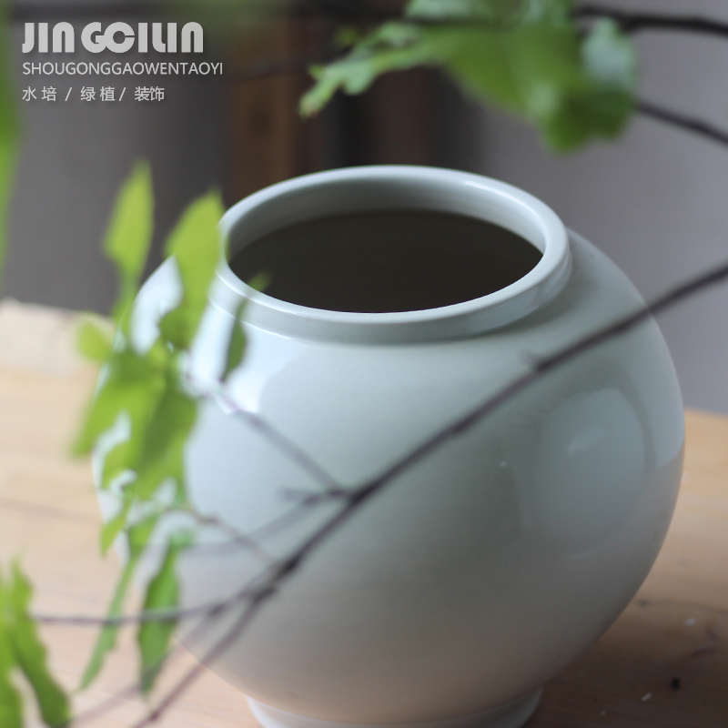 新款手工景德镇陶瓷花瓶摆件家居家装饰白色月亮罐插花盆水培种植
