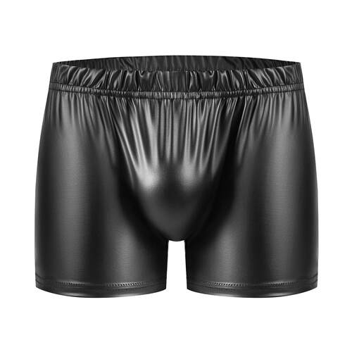 Men's close fitting matte soft leather square shorts with
