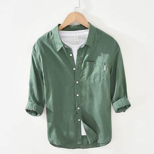 Linen shirt men's youth breathable square neck seven