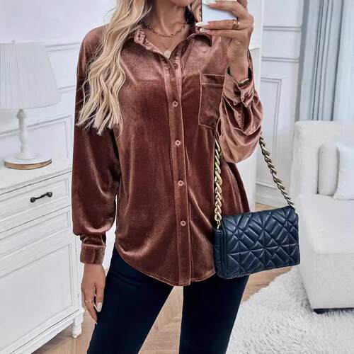 Women's Veet Button Front Drop Shoulder Blouse Elegant