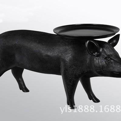 树脂现代简约客厅灯个性创意办公室工艺品茶楼装饰黑猪茶几落地灯