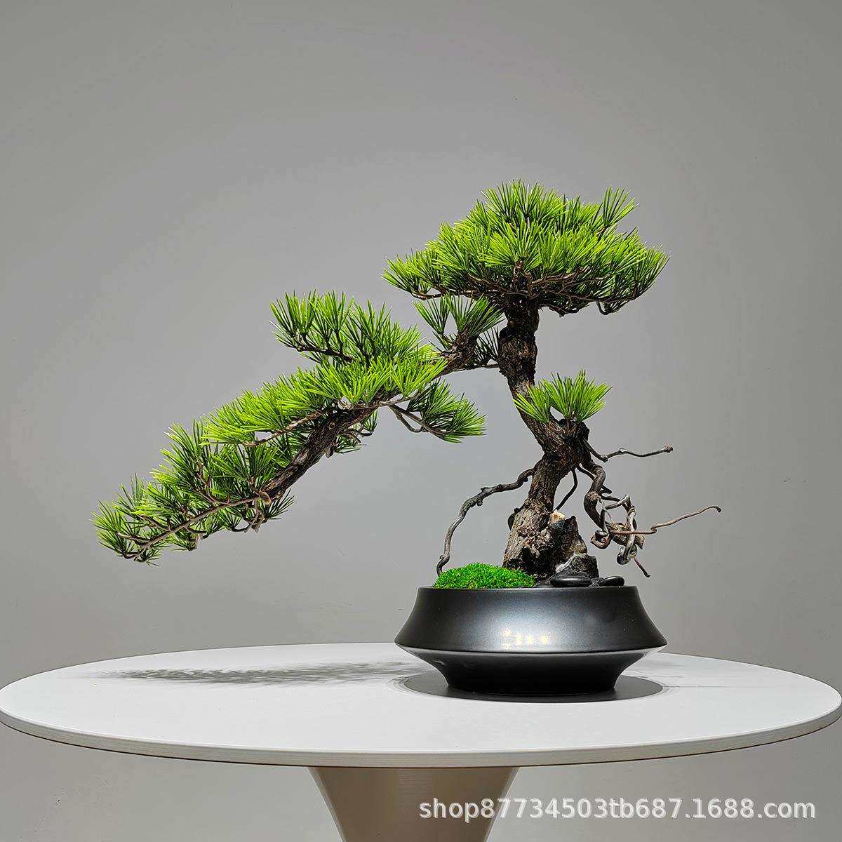 仿真迎客松盆景绿植盆栽客厅电视柜玄关办公室家居装饰新中式摆件