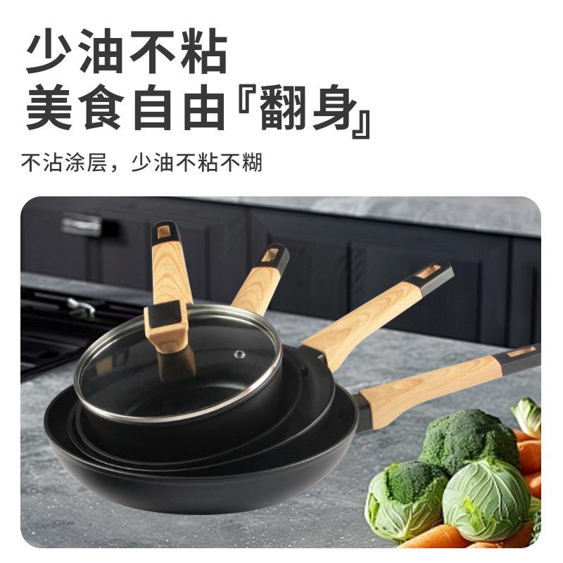 铸铁王加厚无涂层锅玻璃盖铸铁锅可定。制打标36cm家用木柄双耳炒