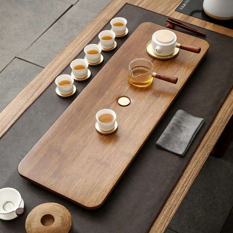 网红悟土日式干泡台简约轻奢茶具套装实木茶盘家用排水茶台长方形