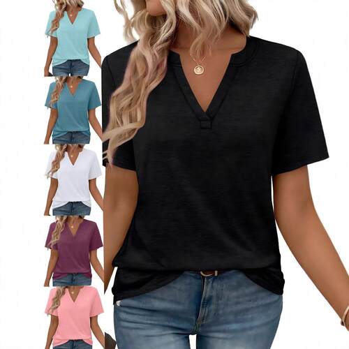 Women's cross V-neck slimming short sleeved T-shirt top