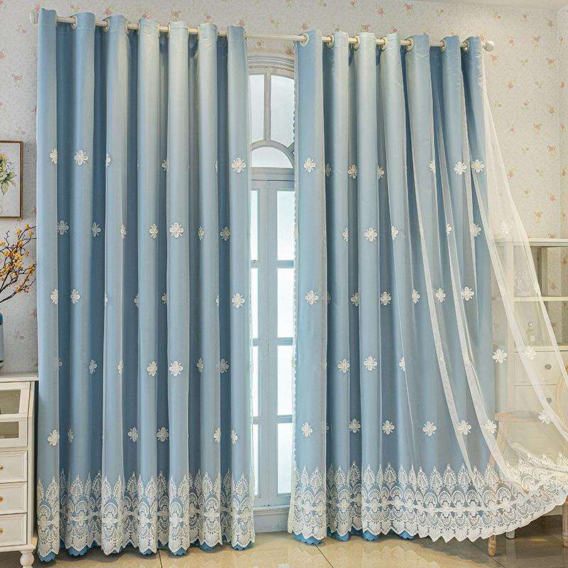 双层一体窗帘布料现代简约遮光纯色客厅卧室飘窗可订新款绣花新品