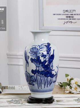 景德镇陶瓷器手绘青花瓷浮雕花瓶工艺品装饰品摆件玄关客厅复古风