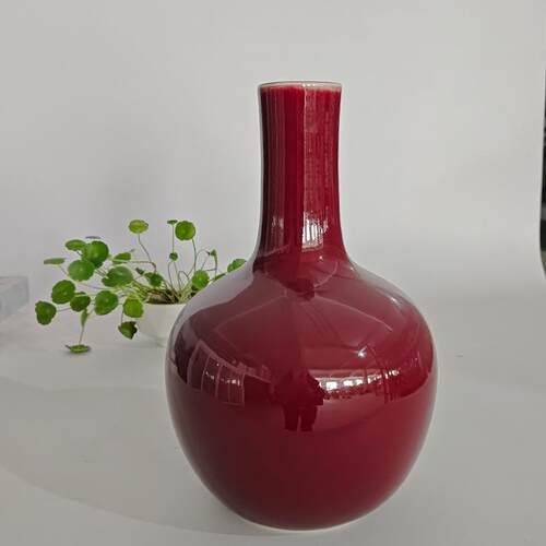 陶瓷花瓶郎红釉瓷瓶客厅电视柜插花中式瓷器摆件装饰品