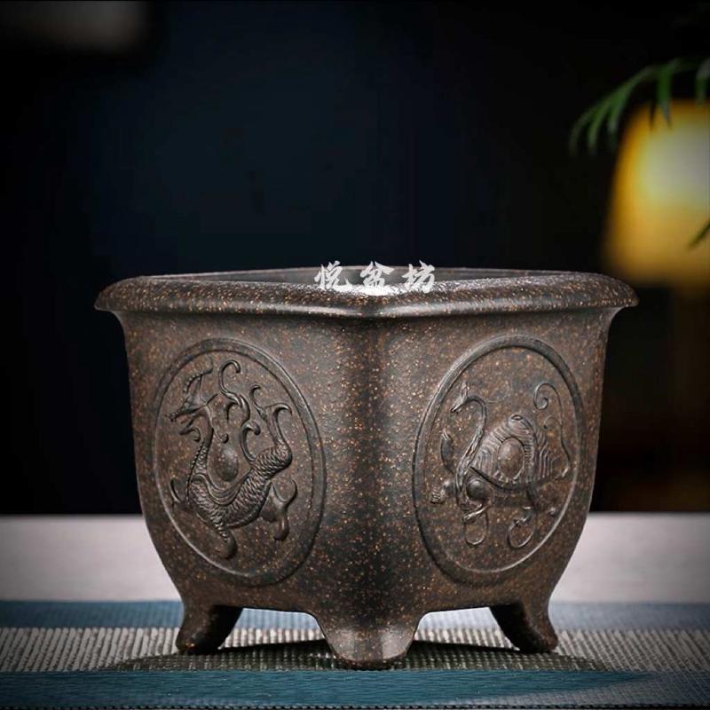 高端紫砂花盆小盆景盆多肉云竹菖蒲小君子兰盆雀梅黄杨绿植陶瓷盆