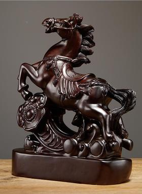 黑檀木雕刻马摆件马到成功红木工艺品家居饰品办公室木马摆设送礼