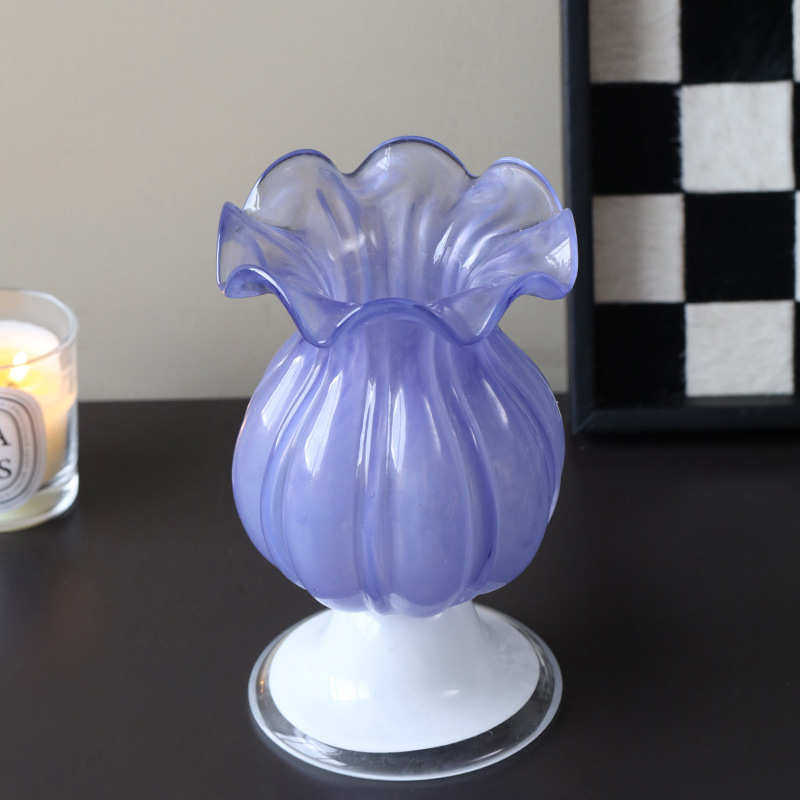 中古风梦幻紫花瓶高脚玻璃花器客厅水培电视柜餐桌欧式装饰器摆件