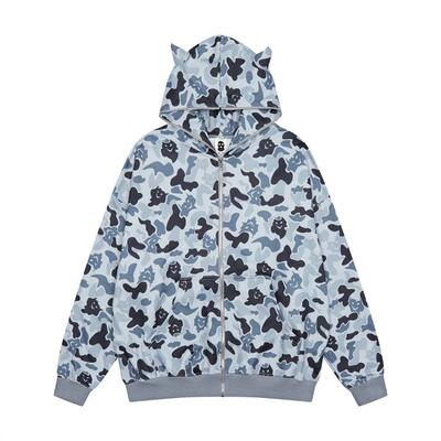 American vintage animal alphabet printed zipper hoodie for m