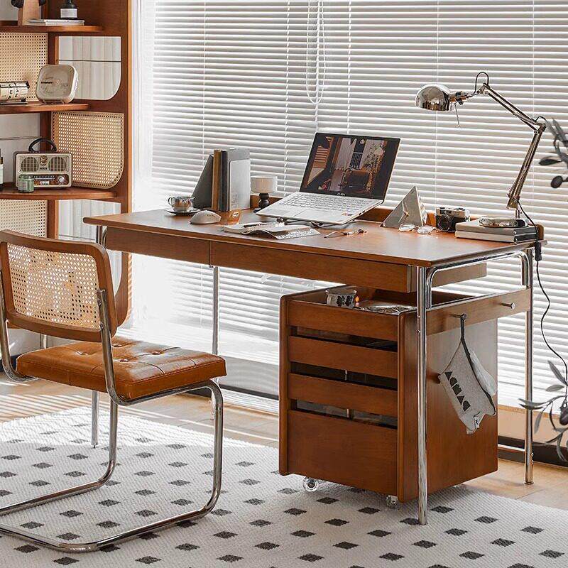 北欧中古实木电脑桌卧室家用长方形办公桌子床边学生书桌小户型