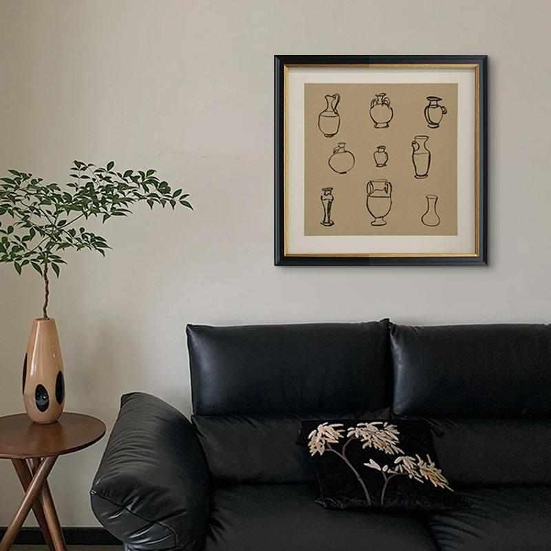 氛围 侘寂中古风民宿客厅组合装饰画复古抽象艺术沙发背景墙挂画图片