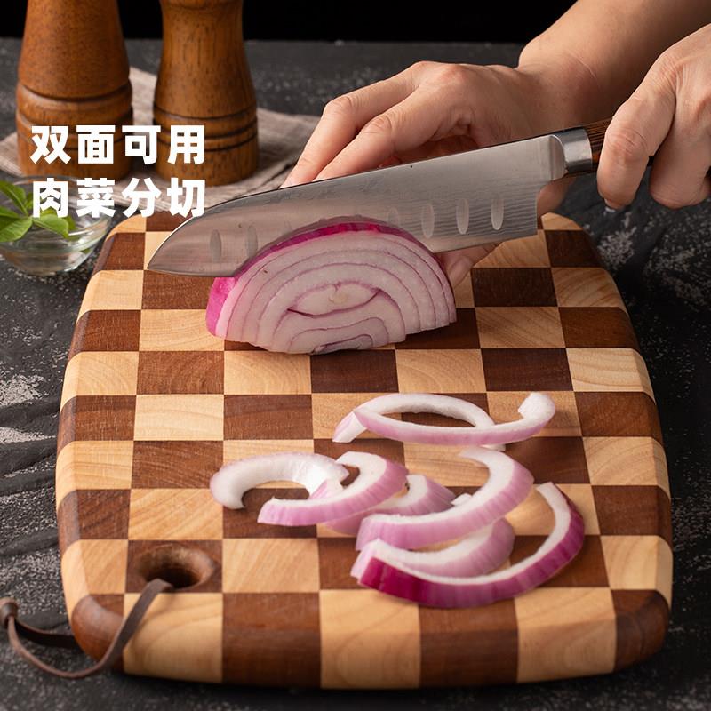 橡胶木菜板家用双面棋盘格实木切菜案板刀板厨房专用水果熟食砧板