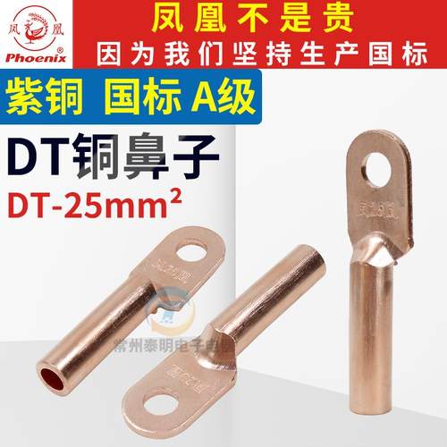 国标凤凰DT25mm平方电线电缆闭口铜鼻子接头线耳接线端子压接端头