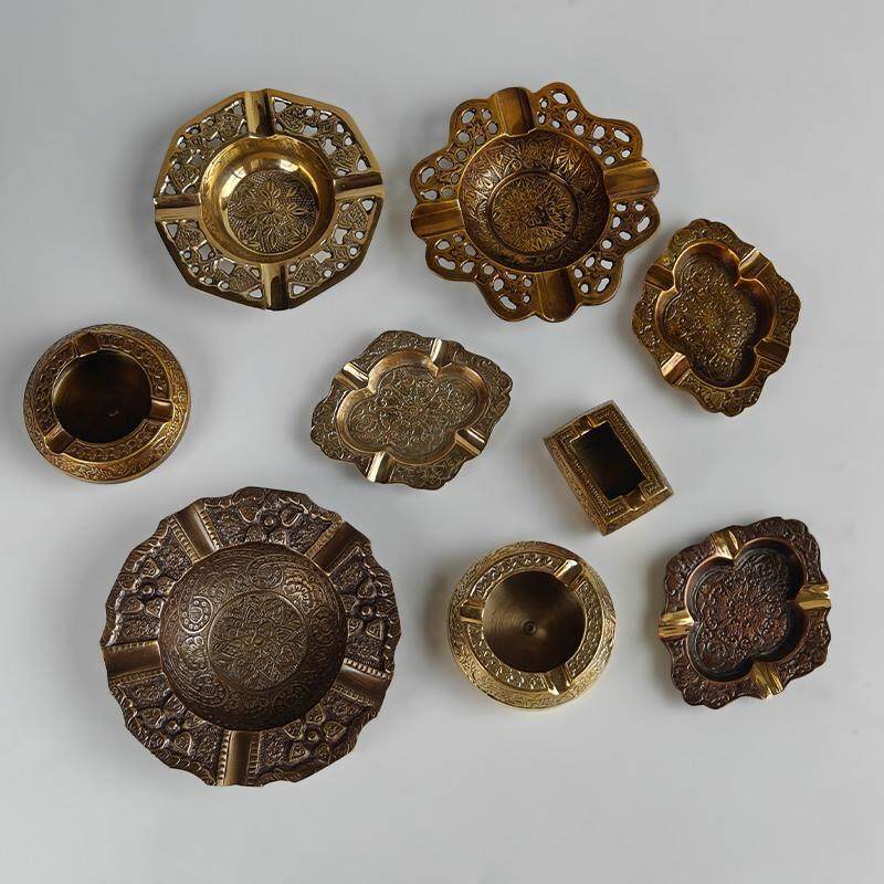 印度手工黄铜烟灰缸欧洲覆古创意客厅办公室茶室桌面装饰迷你烟灰