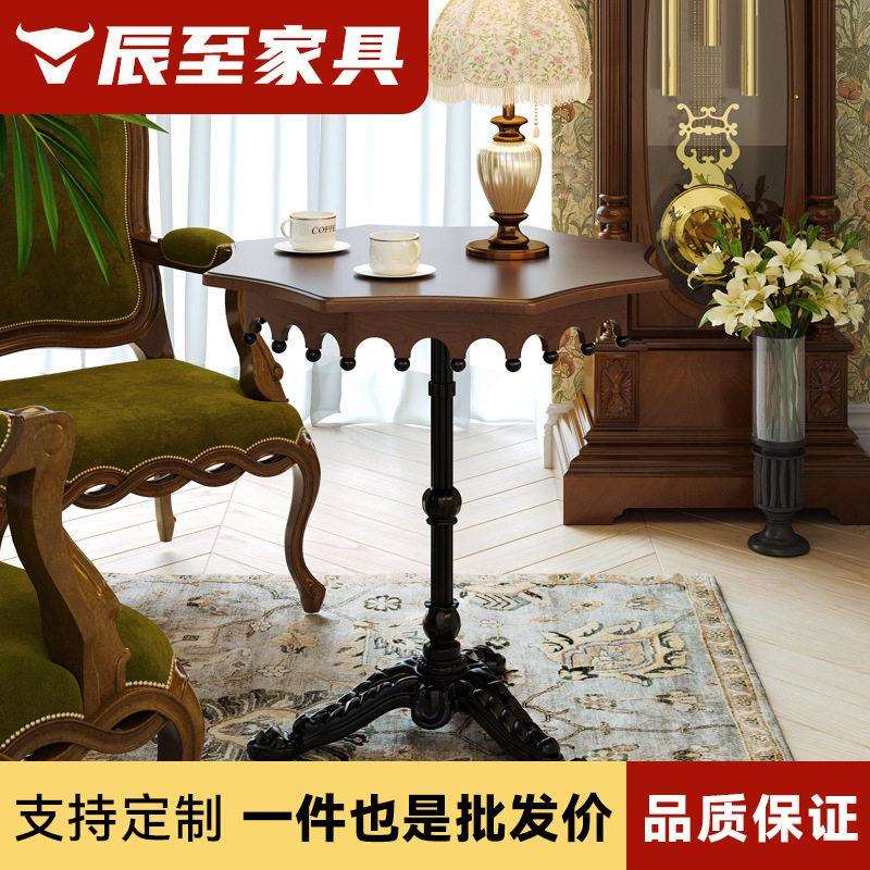 法式复古实木边几小户型家用咖啡桌迷你小餐桌子客厅中古沙发边几