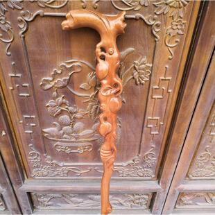 桃木龙头拐杖老人手杖防滑轻便木质拐棍实木雕刻新中式登山杖礼品