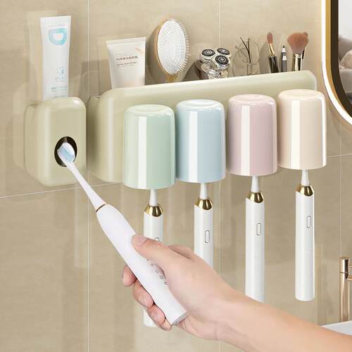 Wall-mounted toothbrush holder in cream white, no drilling r