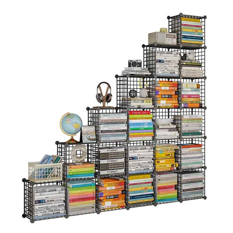 楼梯储柜ZNX书柜带门纳防尘自下由物组合格子铁艺置物收柜子简易