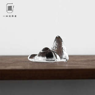 紫铜锻打纯铜茶则茶拨器黄铜玻璃茶具搁茶扒架笔架笔书法托茶摆件