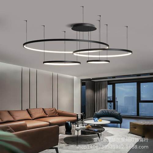 北欧客厅吊灯圆环形现代装饰灯创意个性餐厅灯led办公室圈圈 吊灯