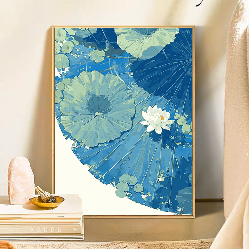 2025新款荷花数字油画diy填充填色手工绘睡莲丙烯画油彩画装饰画图片