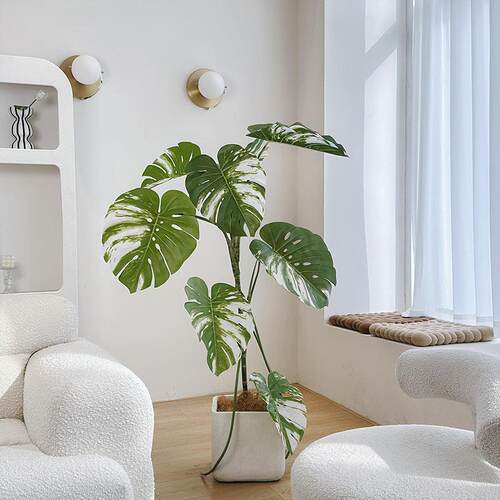 楼夏家白锦龟背竹仿真绿植客厅装饰摆件轻奢假树大型仿生植物盆栽