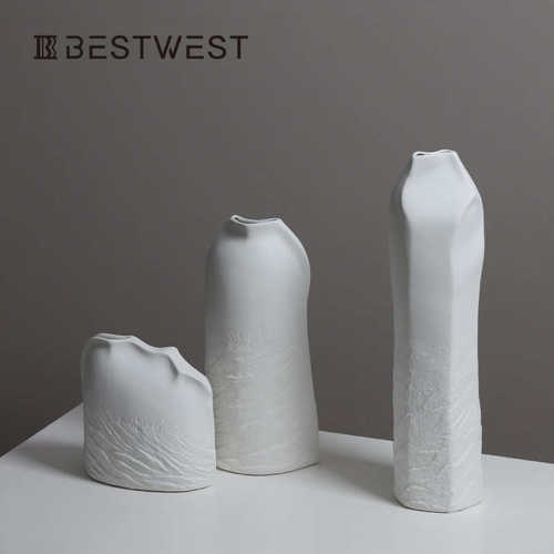 器摆件高级 颜west高花瓶花陶瓷简约细口best现代感白色 复古值