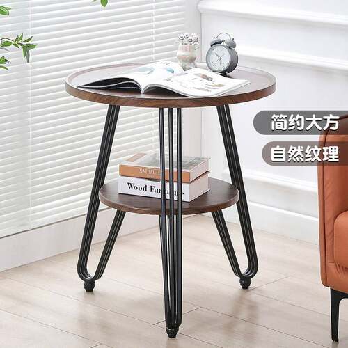 双层茶几现代简约沙发边几休闲茶桌家用岩板小圆桌酒店接待洽谈桌