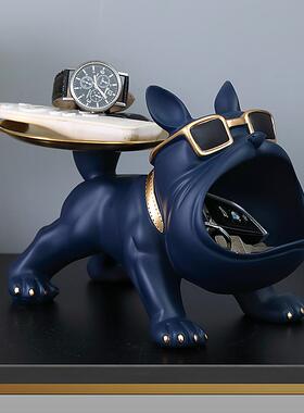 法斗犬收纳托盘放钥匙摆件玄关门口壁柜鞋柜高档装饰乔迁新居礼品