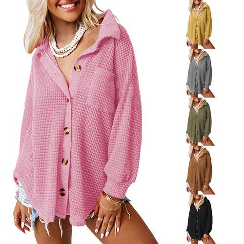 Women's long sleeved open knit shirt 衬衫女长袖开襟针织衫