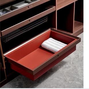 摩卡啡+红棕色皮质收纳篮铝合金+ABS+皮质盒+高端隐藏阻尼滑轨