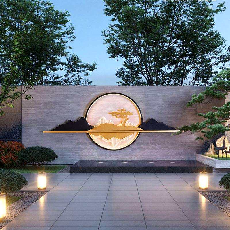 太阳能户外壁灯新中式别墅庭院阳台装饰室外防水影壁墙山水景观灯
