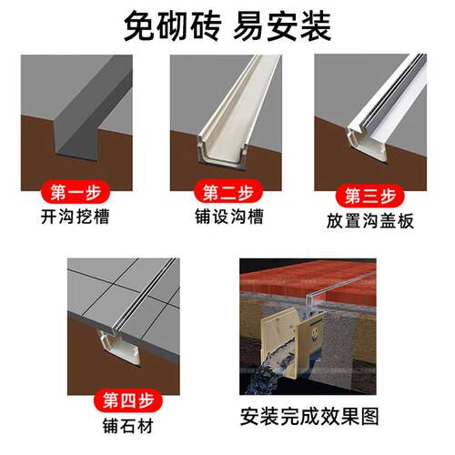 不锈钢排水槽成品线性排水沟u型槽304庭院缝隙一体式树脂线型盖板
