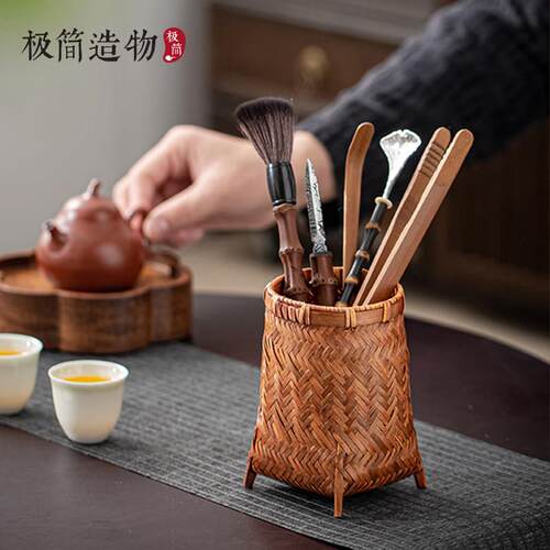 高档竹编复古功夫茶具六君子套装茶夹茶勺茶刀笔茶拨竹制茶道配件
