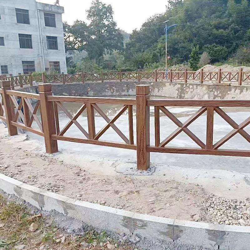 厂家现货X型仿木纹护栏公园景观景区河道水泥混凝土仿树藤护栏杆