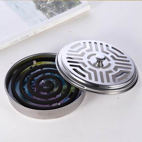 Mosquito coil holder with a stainless steel ash tray, design