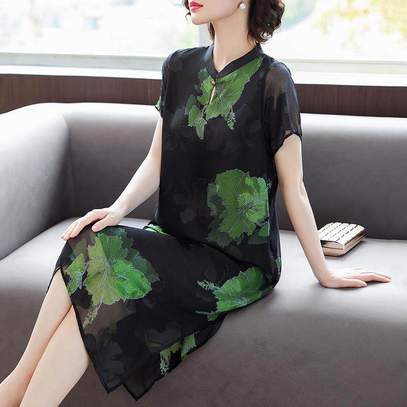 新中式妈妈夏装真丝洋装2025新款中老年女装改良旗袍桑蚕丝裙子