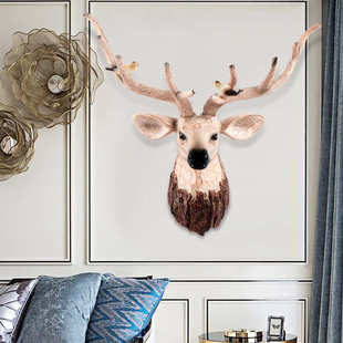 北欧鹿头装饰壁挂创意家居墙壁挂饰新中式客厅玄关背景墙挂件树脂