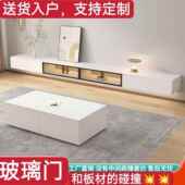 悬空电视柜柜悬挂悬电视浮轻奢式 小户型客厅奶油风985玻璃门电视